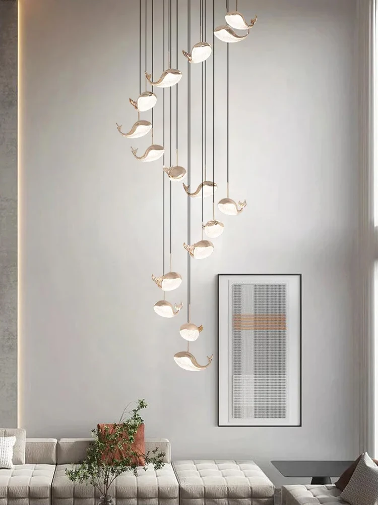 Imagem -04 - Whale Shaped Led Hanging Lamp Lâmpada Moderna Simples Duplex Villa Pendant Sala de Estar Escadaria Lustre Children Room Luz Decorativa