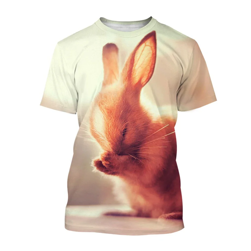 Cute Rabbit Pattern 3D Print t-shirt girocollo da uomo estiva Casual manica corta Pullover oversize Fashion Tee top abbigliamento da uomo