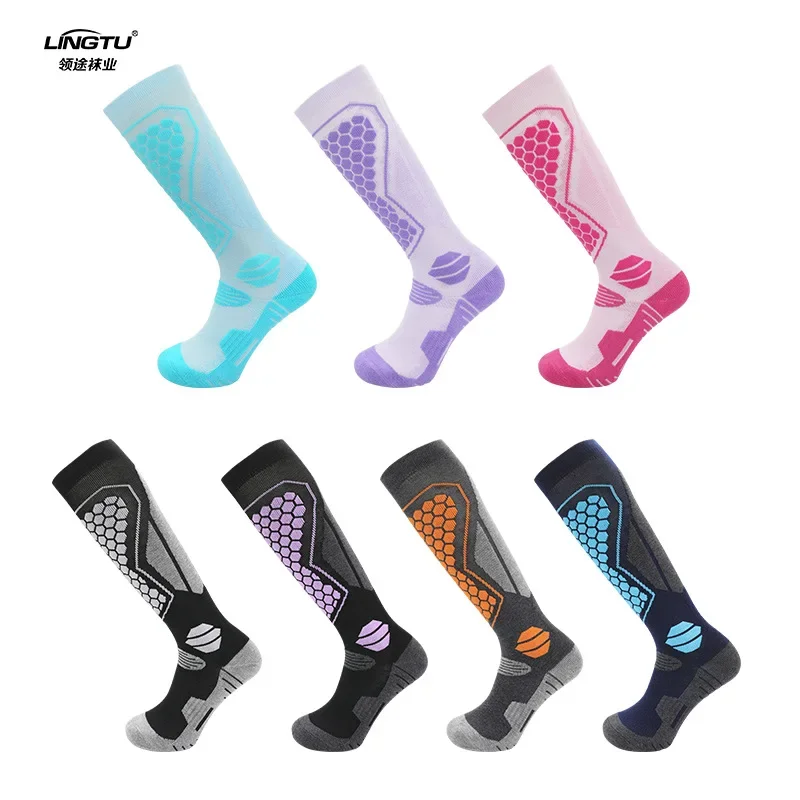 Nuovi calzini da sci professionali autunnali e invernali in lana ispessita da uomo e da donna, calzini da neve sportivi caldi a tubo lungo