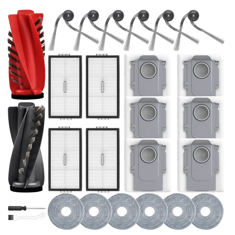 

B17B 25-Piece Roborock Saros 10R Robot Vacuum Cleaner Accessory Kit-Main Brush, Dust Bag, Mop Cloth, Side Brush Included