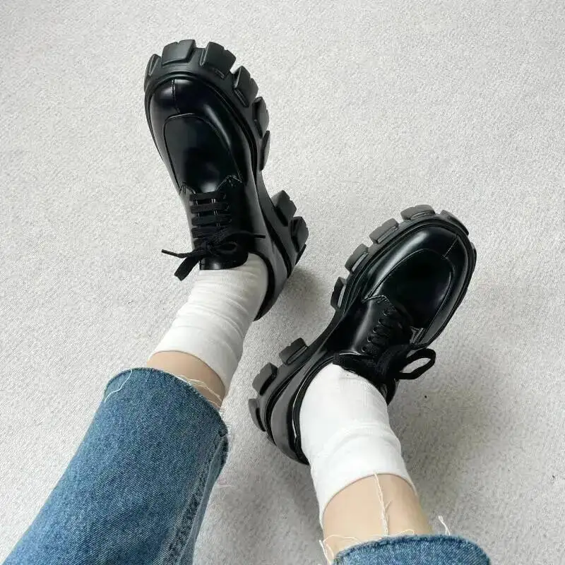 

Women's leather lace-up loafers new platform shoes Fashion designer leather shoes casual flat shoes