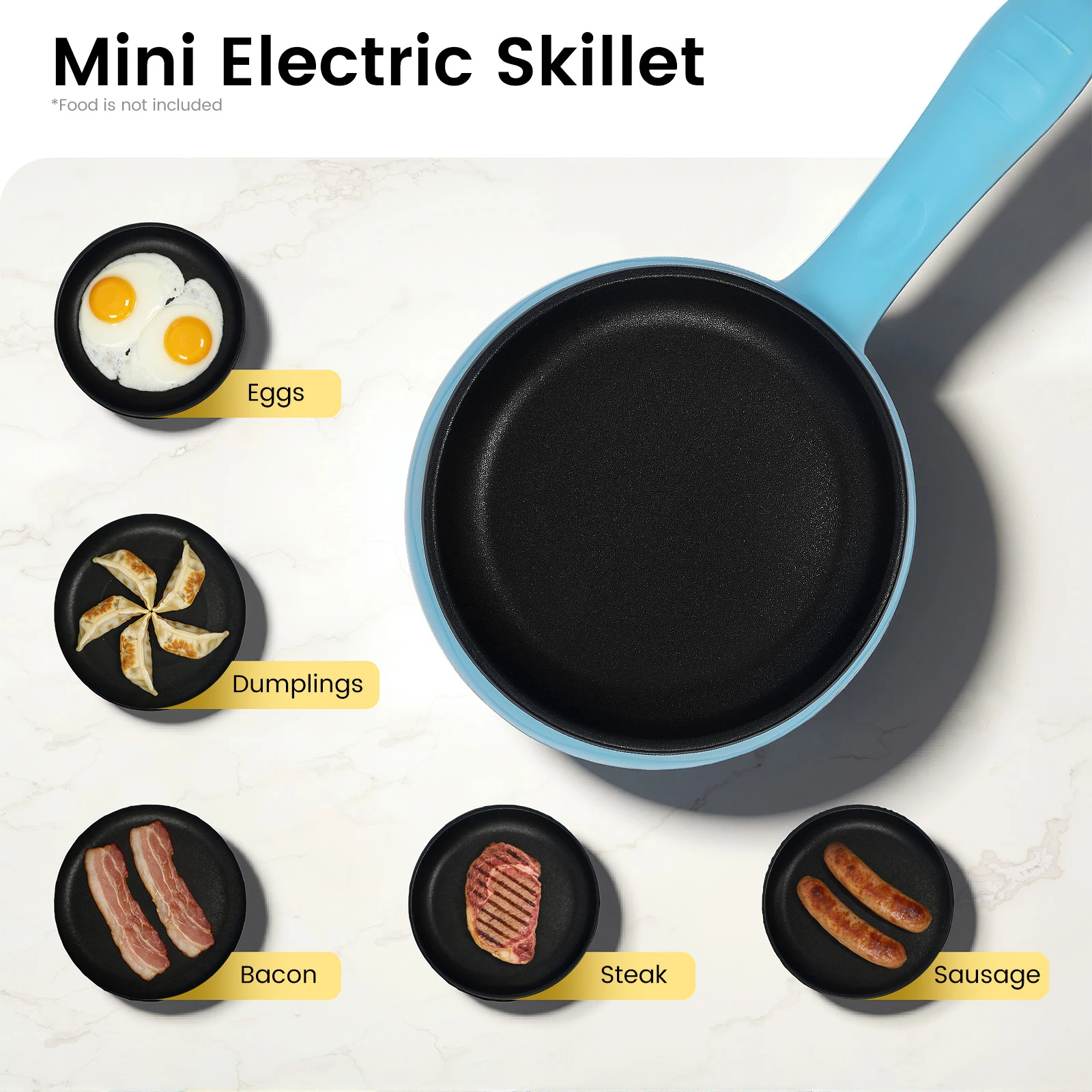 

Электрическая сковорода BYMAOCAR 6 дюймов, 450 Вт, с антипригарным покрытием, 180 ° C/356 ° Портативная мини-электрическая сковорода F Temperature для яиц и многого другого