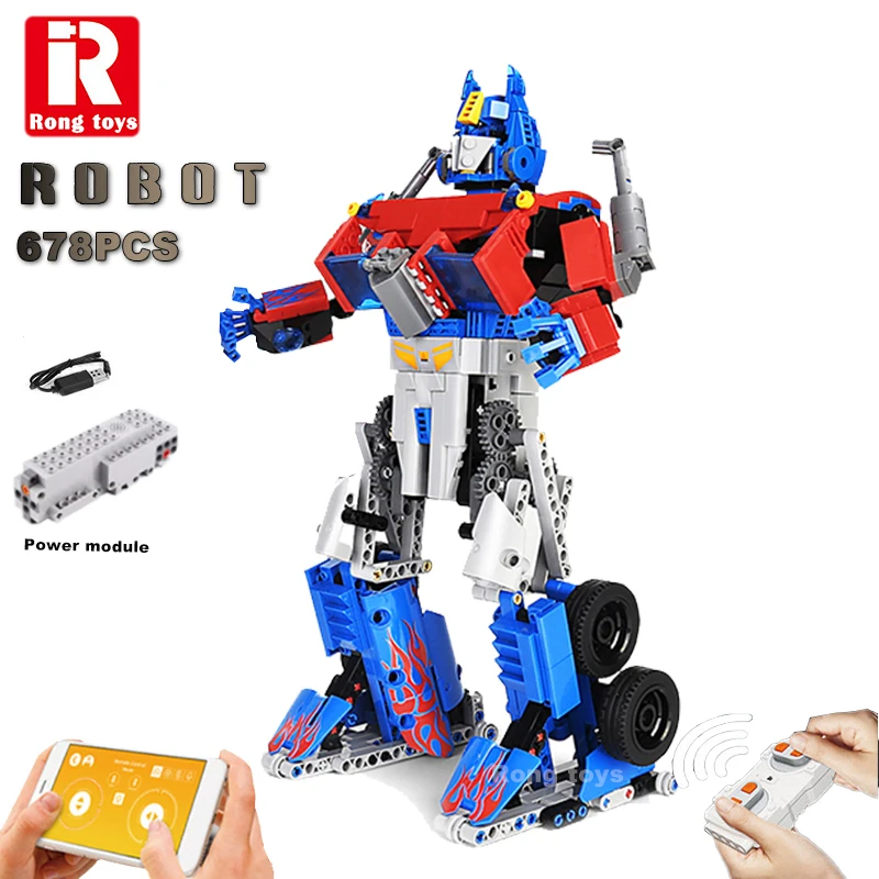 High-Tech City War Super Armor APP&RC Electric Robot Building Blocks Kid Military Mecha Warrior Movie Figures Bricks Boy Toy Set