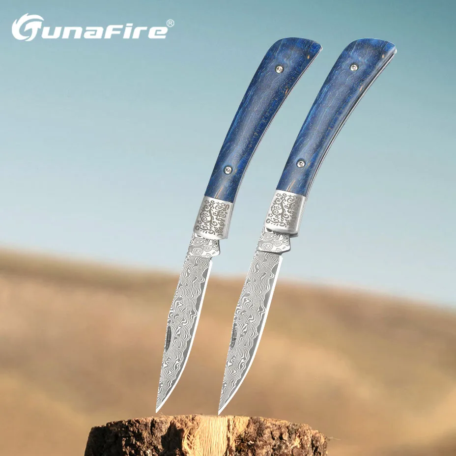 Tunafire folding blade knife 76 layers vg10 Damascus knife outdoor home solidified wood Handle no Lock knives For men gift