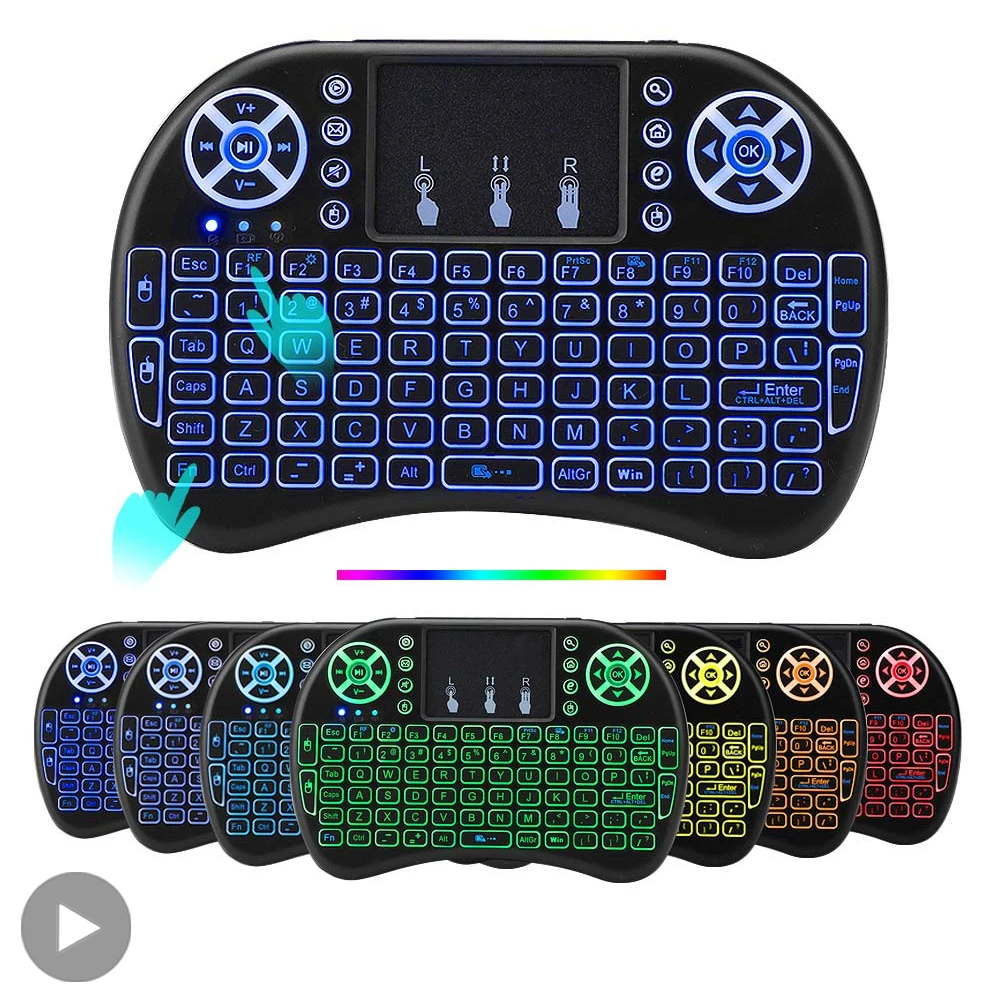 Mysz Powietrzna Podświetlana Mini Bezprzewodowa Klawiatura Azerty Hiszpańska Francuska Portugalska Rosyjska Brazylijska z Touchpadem do PC TV Box RGB