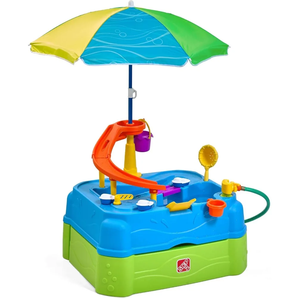 Dual-Level Water Playground for Kids: Sensory Water Activity Set with Umbrella, Ideal for Outdoor Summer Fun