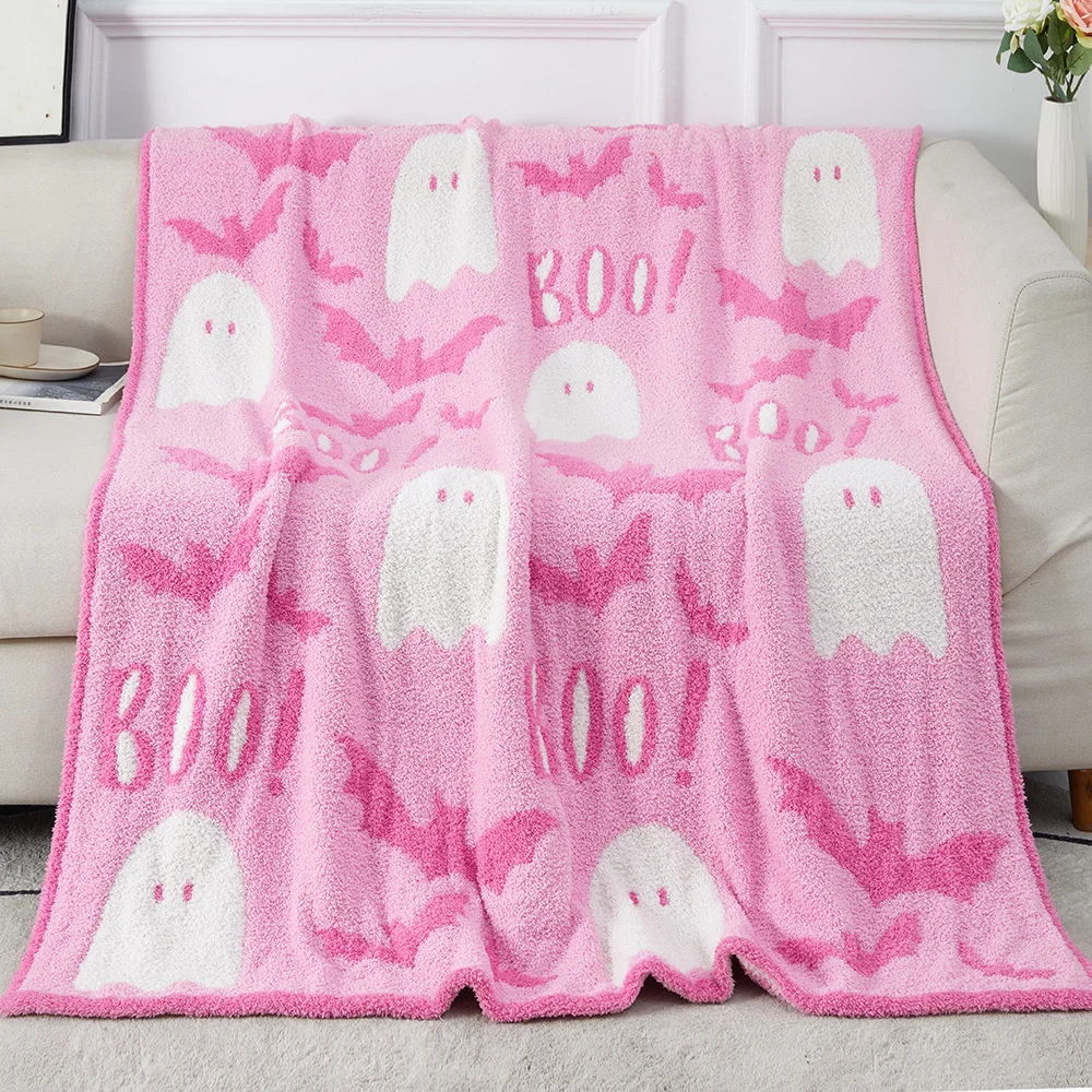 

Fleece Halloween Throw Blanket Ghost Knitted Jacquard Blanket Soft Plush Fuzzy For Couch Bed Living Room Gifts