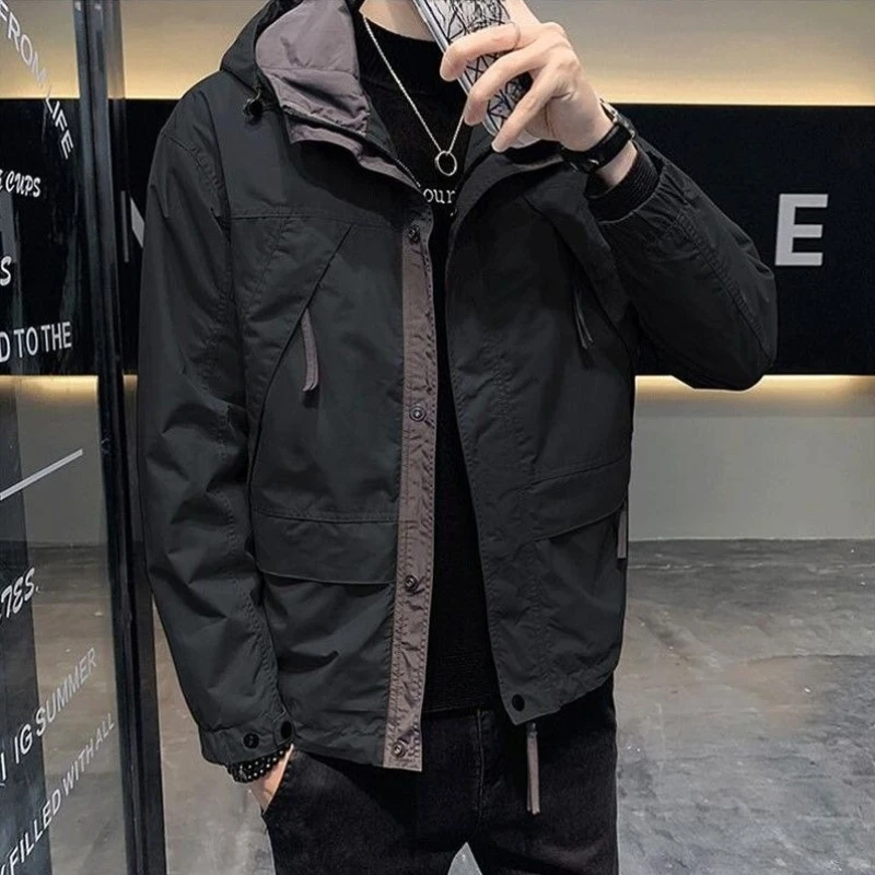 

​2025 Men's Spring Autumn Hooded Windbreaker Jacket Waterproof Cargo Jacket Casual Outdoor Sportswear​