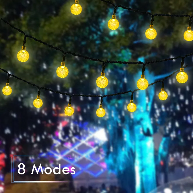 8 Mode Crystal Ball Solar Fairy Lights Outdoor Waterproof Garden Decor String Lights