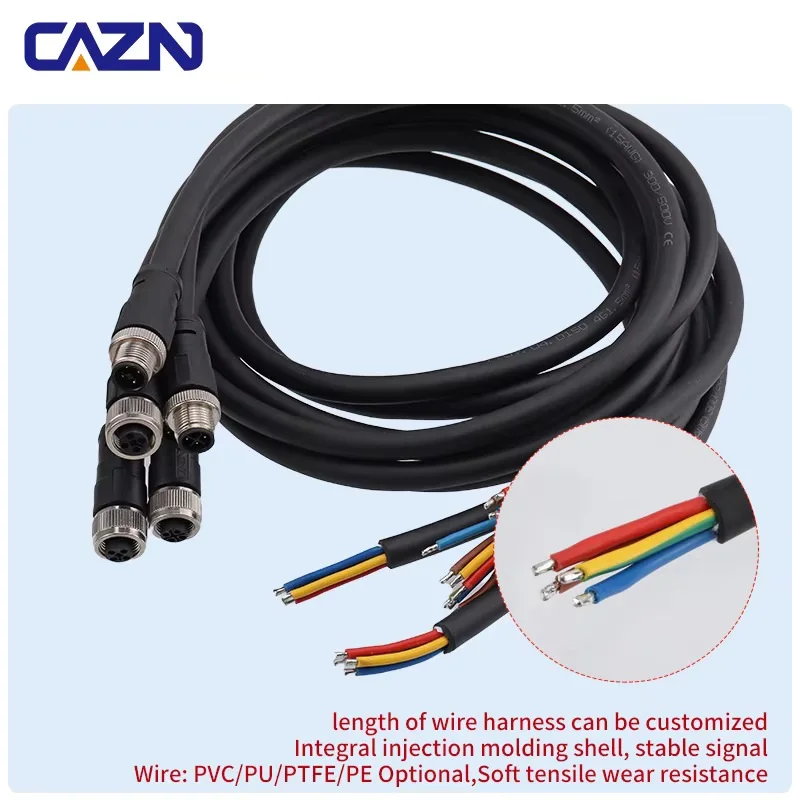 M12 S Code Overmould Electric Wire Connector Male And Female 3 4 Pin Unshielded Straight 1M PVC Cables Connectors Plug