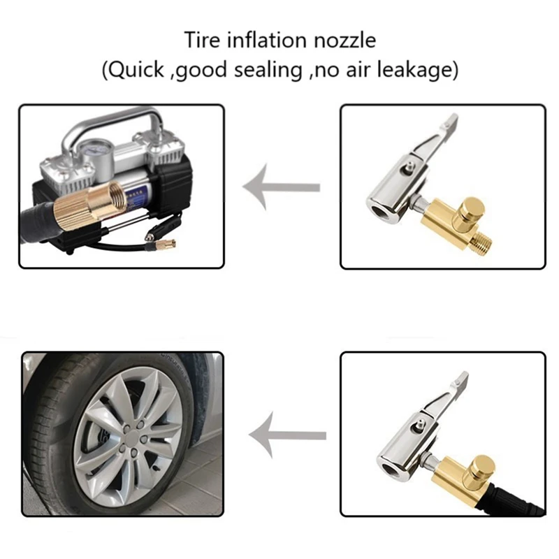 1/4Inch Lock On Brass Air Chuck Air Compressor Tire Chuck With Barb Connector For Hose Repair,2Pack