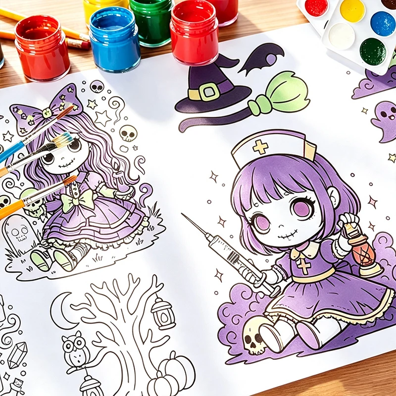 Fun Doodle Scroll, 3m Meters Long, DIY Hand-Painted Art Scroll for Children and Teenagers Aged 3 and Above, Halloween-Themed, Children's Art Creation Supplies, Early Education Art Enlightenment Painting Tools, Kindergarten Art Classroom / Home Art Hand-Painting / Birthday and Holiday Gift Items.