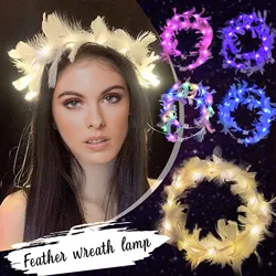 Led Feather Crown Headband Garlands Girls Light Up Hair Wreath Party Bridesmaid Birthday Gift Festival Costume Wedding Carnival