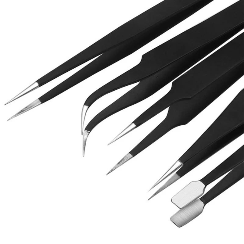 3-10pcs Anti-static ESD Stainless Steel Tweezers Maintenance Tools Industrial Precision Curved Straight Tweezers Repair Tools