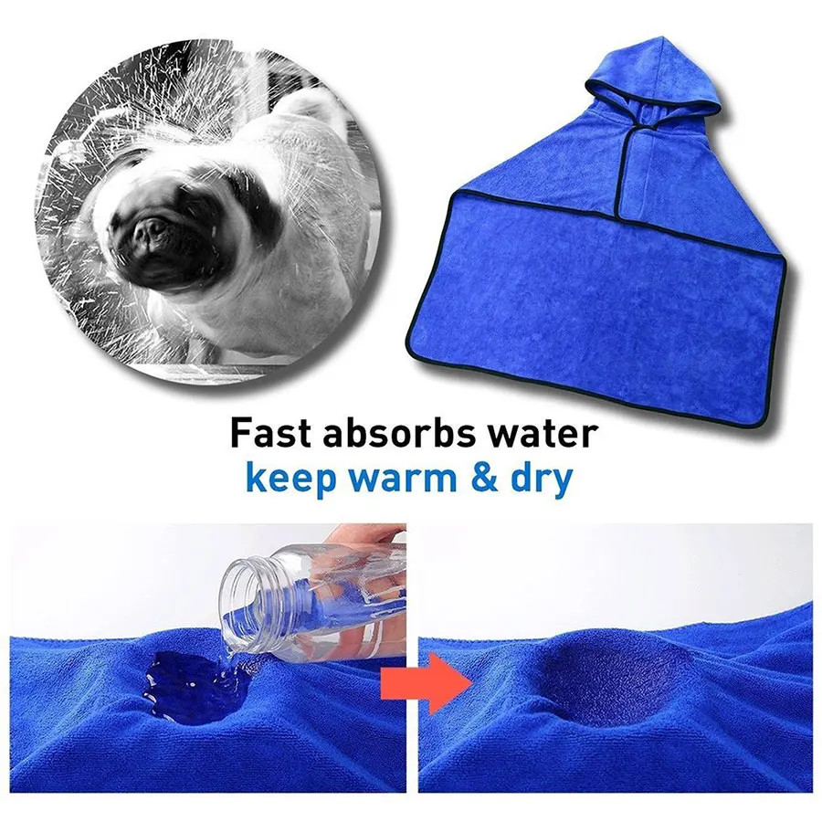 Dog Bathrobe Bath Towel Microfiber Pet Drying Coat Absorbent Towel for Large Medium Small Dogs Cat Fast Dry Dog Bath Accessories