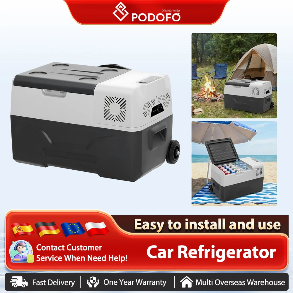 Podofo 30L 40L 50L Auto-Kühlbox, tragbarer, geräuscharmer Mini-Kühlschrank, Camping-Gefrierschrank, Frischhaltebox für Outdoor, Zuhause, Wohnmobil