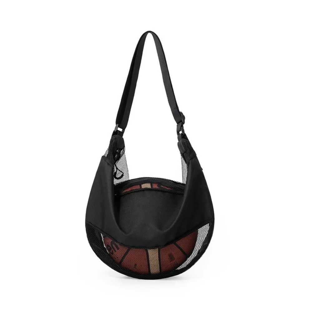 

Multifunctional Basketball Mesh Bag with Zipper Pocket Breathable Single Ball Bag Adjustable Portable Sports Ball Shoulder Bag