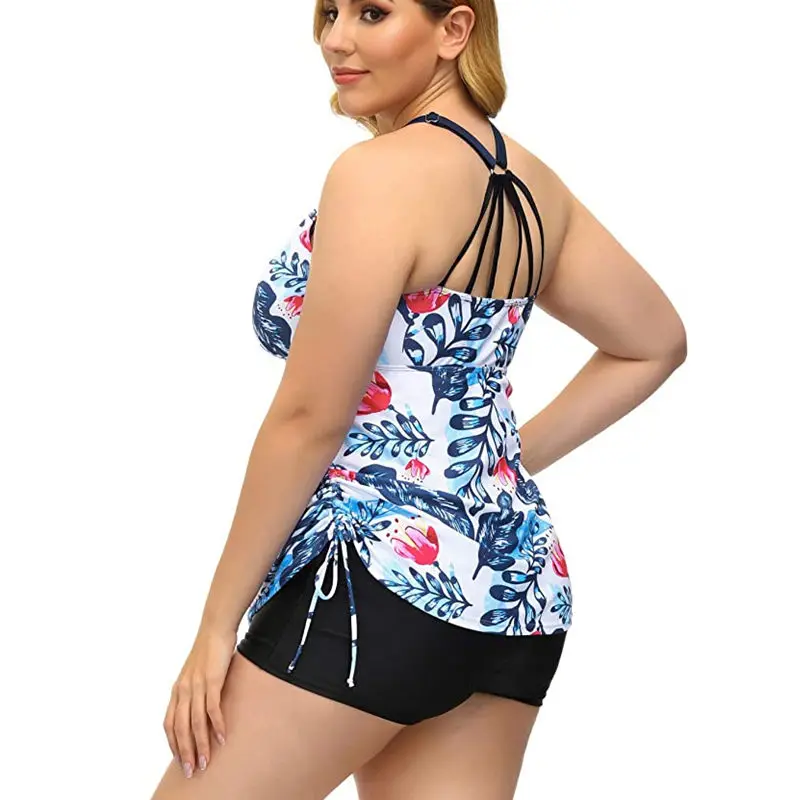 Tankini para mujer, traje de baño con estampado de barriga, talla grande, 2 piezas, cintura alta, deportivo