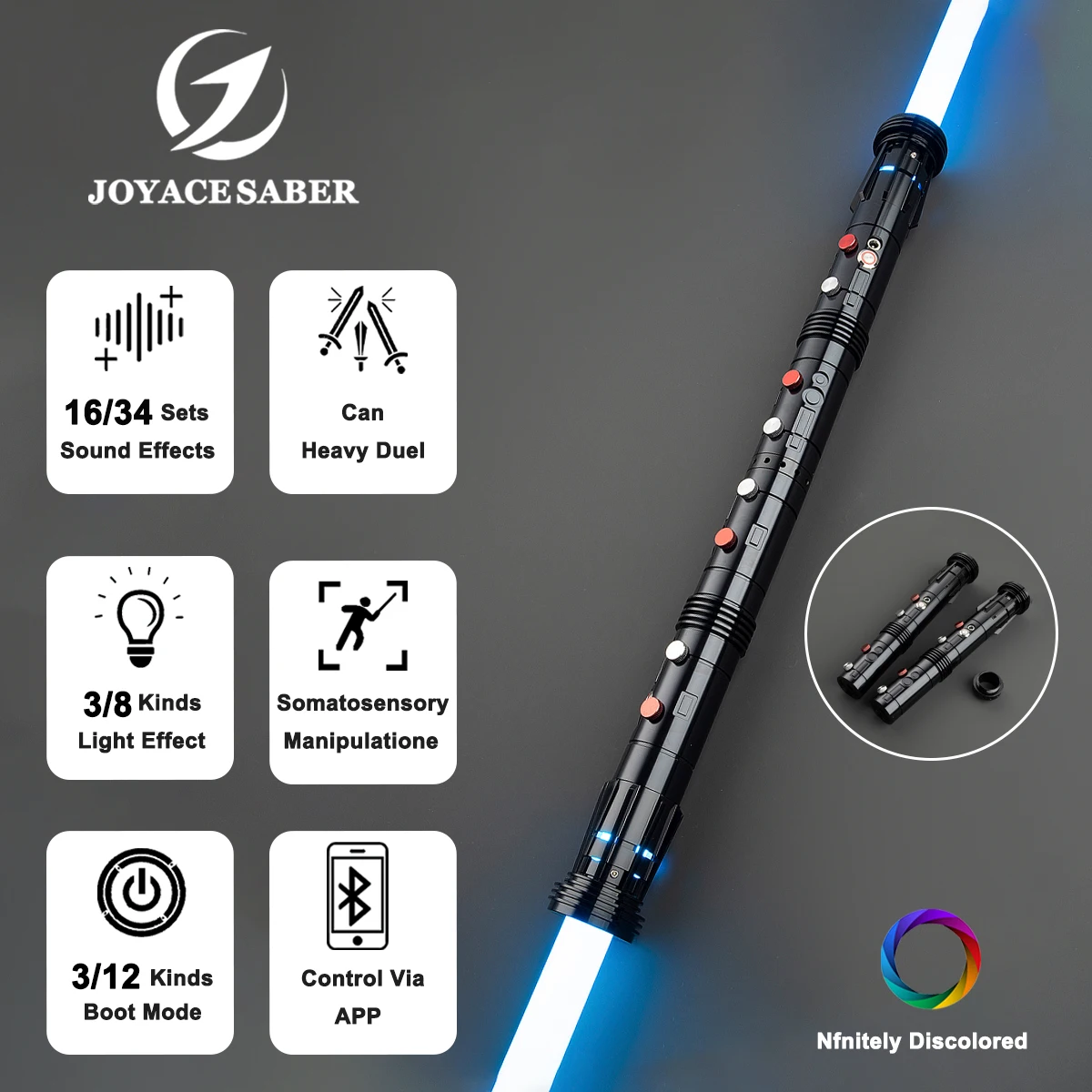 

JoyaceSaber Maul Double Blade Lightsaber Smooth Swing Xeno Pixel Light Sabers Heavy Dueling Sword Laser Cosplay Luminous Toys