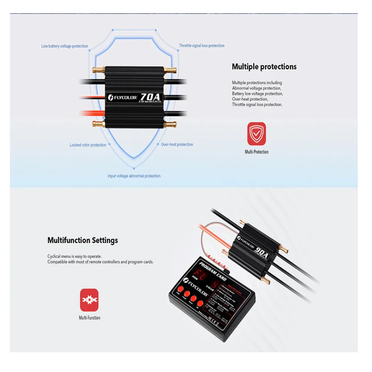 Flycolor 50A/70A/90A/120A/150A Speed Controller Brushless ESC Support 2-6S BEC 5.5V/5A for Model Ship RC Boat