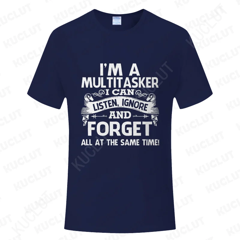 أنا أداة متعددة المهام يمكنني أستمع اشتعلان وننسى تي شيرت رجالي مضحك الساخرة الجرافيك القمم محب الفكاهة الرجال الملابس المتضخم