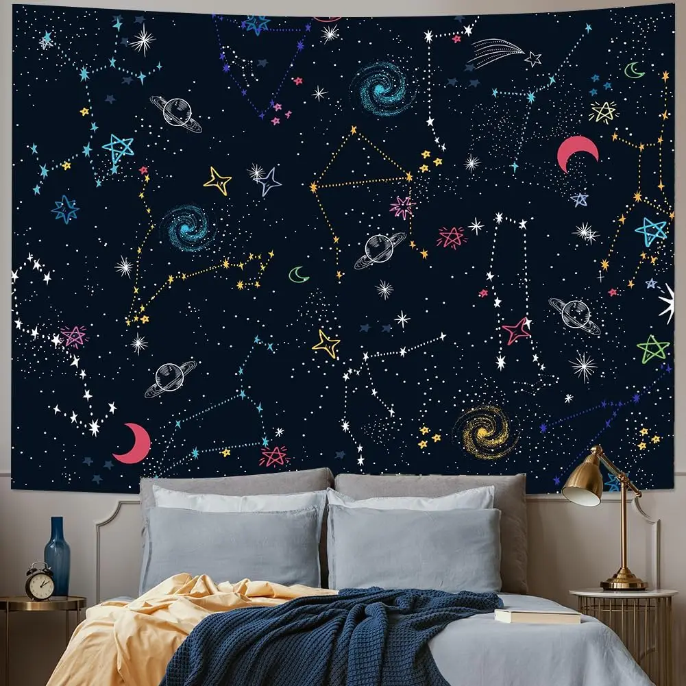 Space Galaxy Tapestry,Dark Blue Starry Night Sky Stars Tapestry for Bedroom Universe Mysterious Outer Space Tapestries Wall