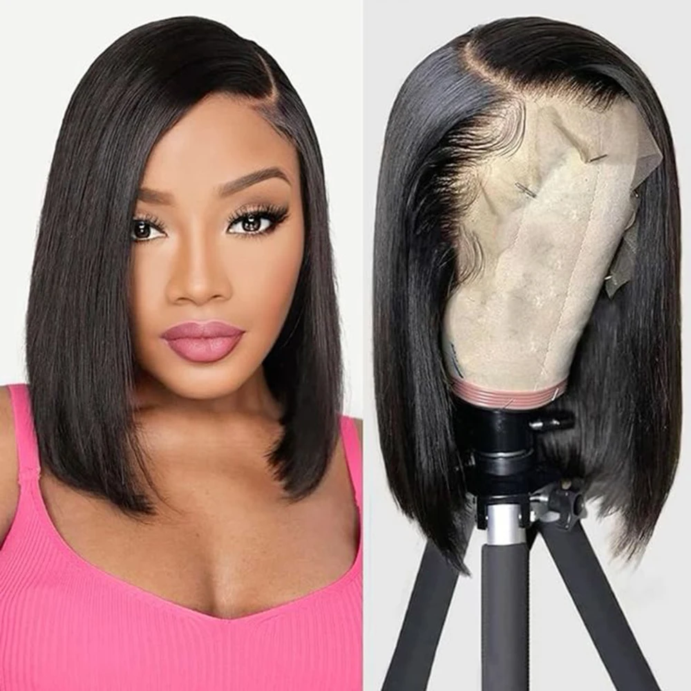 

Short Bob Wig Lace Front Human Hair Wigs Bone Straight Lace Front Wigs For Women Middle Part Lace Frontal Wig 4x4 Closure Wigs