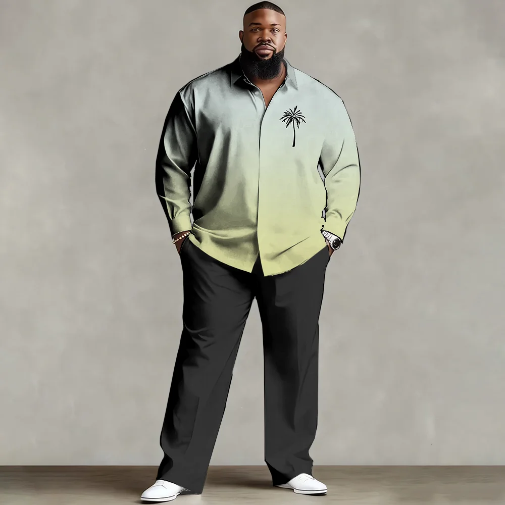 

Комплект мужской рубашки больших размеров S-9xl: летняя атмосфера кокосовой пальмы — смесь мягкого хлопка, гладкие принты тропических ладоней,