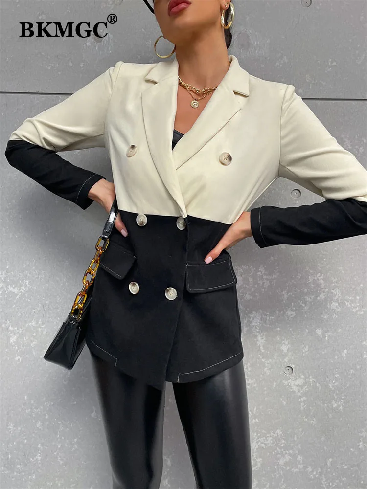 BKMGC – veste et Blazer noir et blanc pour femme, manteau de costume à boutons, veste de bureau, collection automne et hiver 2022