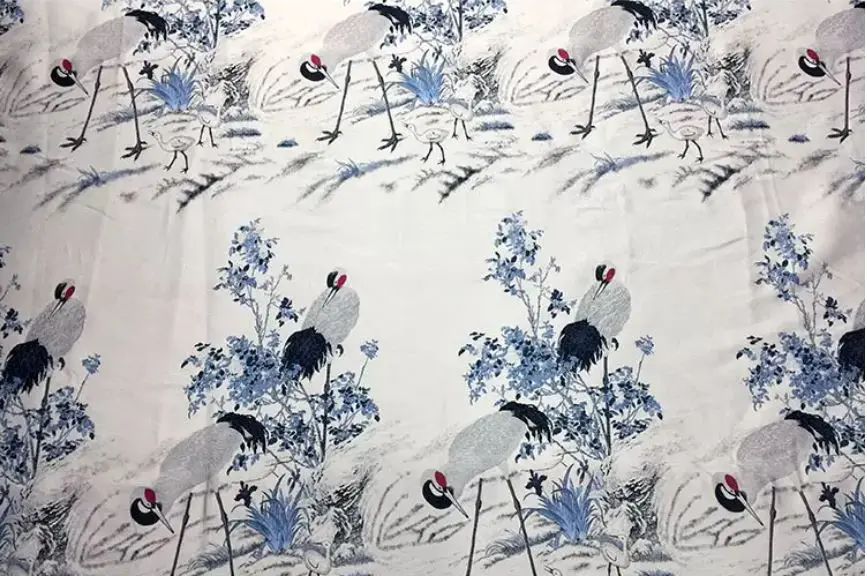 Tela de brocado jacquard de grulla roja importada para vestido de moda, cubierta de cojín, cortina, mantel, tapicería de retazos DIY