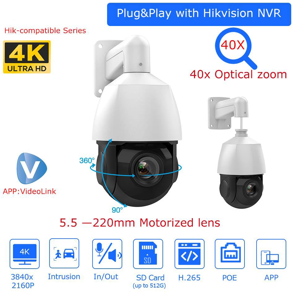 

Hikvision Compatible 8MP PTZ IP Camera 40X Zoom Human Vehicle Tracking Built-in MIC Speaker Outdoor Surveillance Network Camera