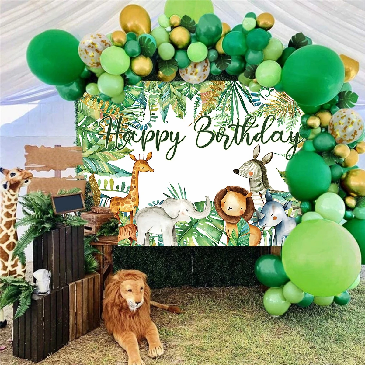 Suministros de vajilla de animales de la selva para niños, decoraciones de fiesta de feliz cumpleaños, jungla, Safari, decoración para temática de