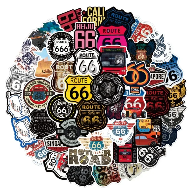 50PCS Route 66 Personalized Creative Graffiti Trendy Cool Car Cup Luggage Computer Skateboard Decoration Waterproof Sticker