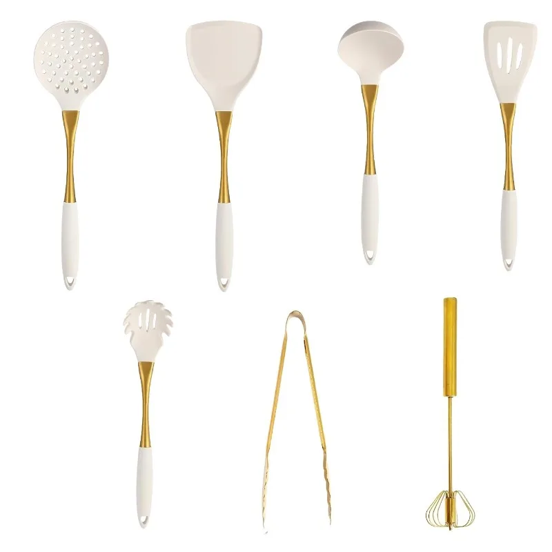 

Platinum handle silicone kitchenware 304 stainless steel silicone kitchenware 8-piece set, cooking spoon tool