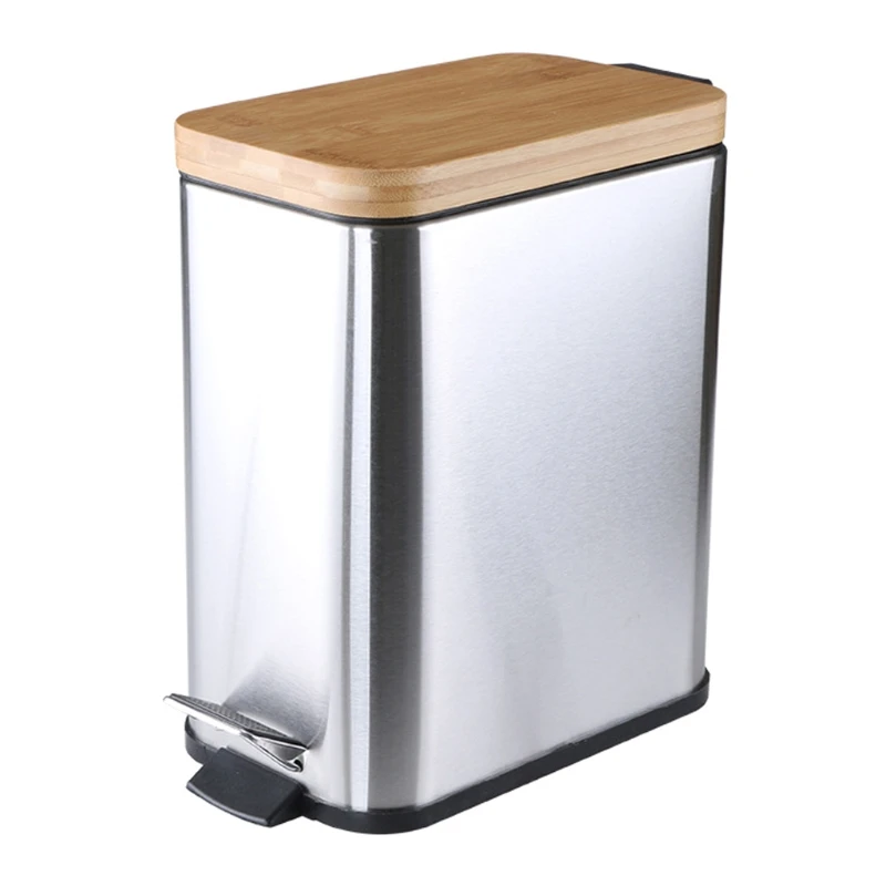 Step Trash Can Garbage Rubbish Bin with Bamboo Lid Waste Container Bathroom Kitchen Office Decor DropShip