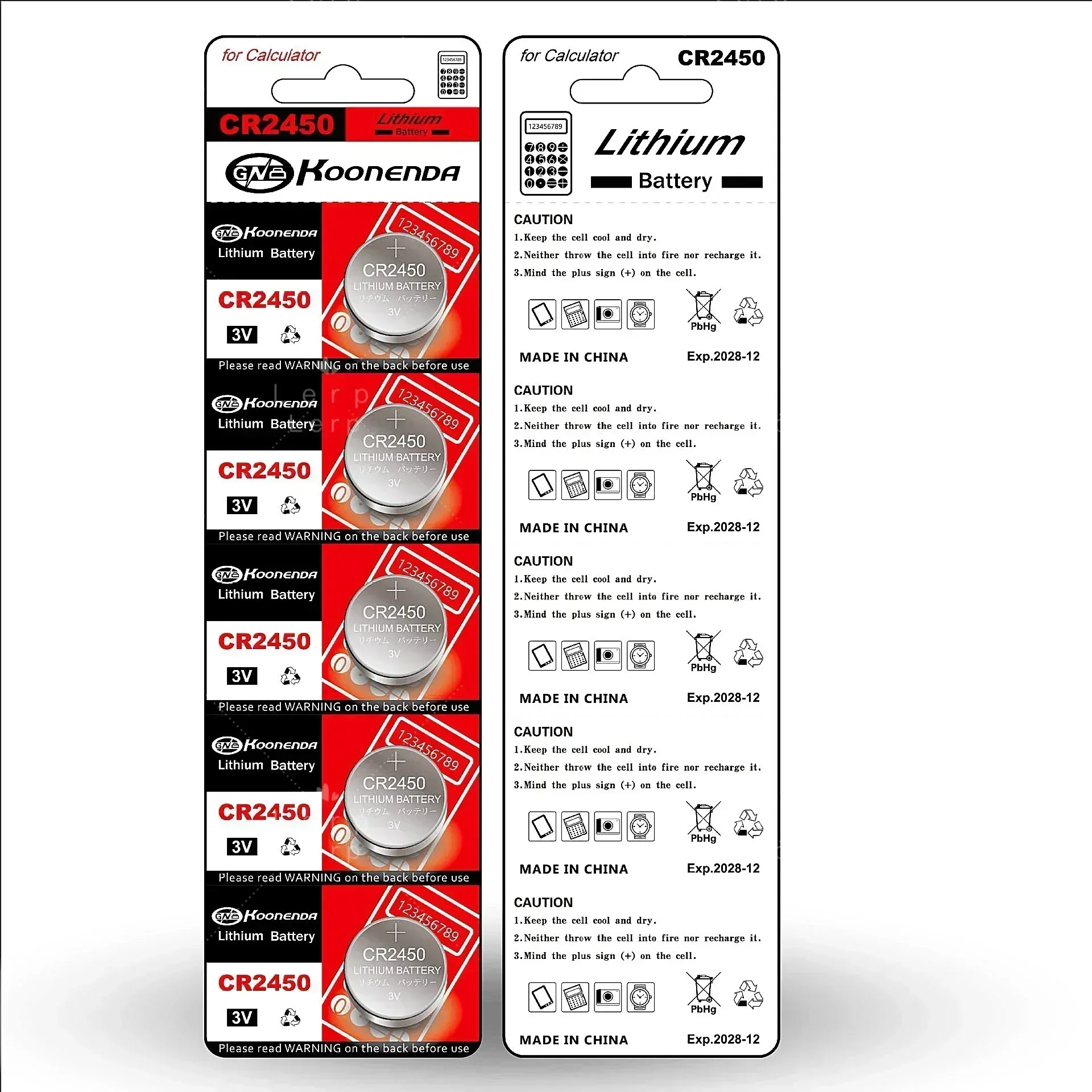 Button battery CR2450 lithium manganese battery 3V car remote control key battery is suitable for button electronic products.