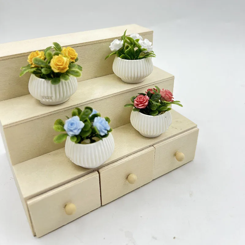 Mini Rose Plant Pot Set Plant Pot Model Dollhosue Miniature Food Toy Ornament Photography Prop Tabletop Home Decor Decoration