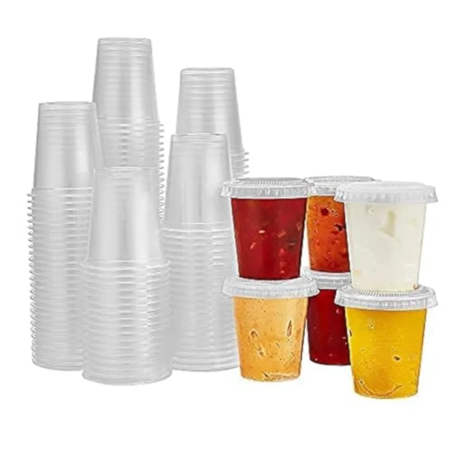 Disposable Mini Plastic Jello Shot Cups With Lids Perfect For Portion Souffle, Condiment, Dipping Sauce, Salad Dressing And Mor
