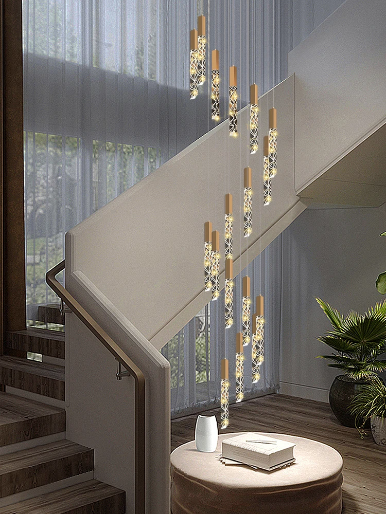 Imagem -04 - Crystal Staircase Pendant Lamp Modern Gold Luminária Teto Pendurar Luz Brilho Interior Villa Loft