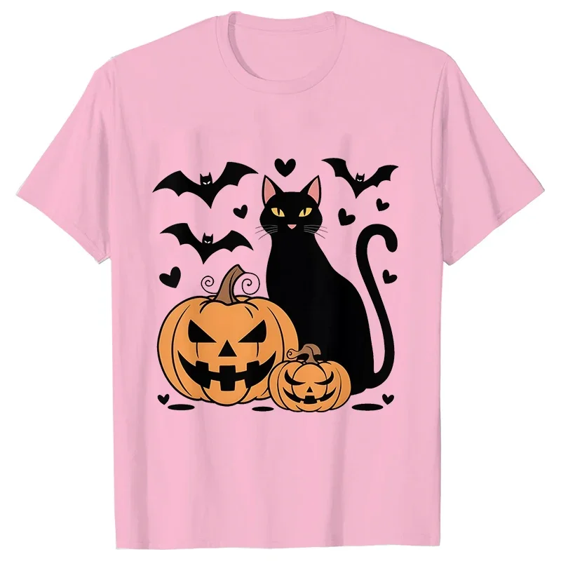 Halloween Pumpkin Cat Man T Shirt Vintage Tees Shirt O-Neck Short Sleeve T-shirt Halloween Black Cat Women Men Tops Tee Clothing