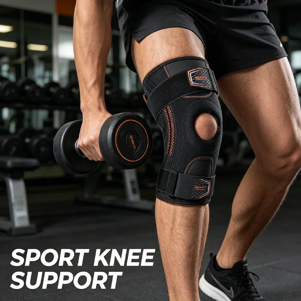 1 STÜCK NEUE Kompressions-Kniebandage mit Seitenstabilisatoren & Verstellbaren Gurten, für Patella-Stabilität, Regeneration für Sporttraining