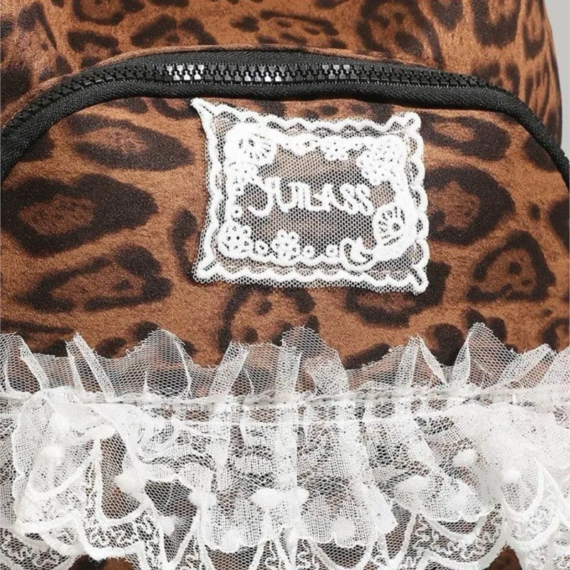 حقيبة ظهر نسائية من الدانتيل على شكل الفهد من Hot Girl حقيبة ظهر كلاسيكية ذات سعة كبيرة للسيدات Harajuku Y2k جماليات خفيفة الوزن Mochilas Mujer Chic #4