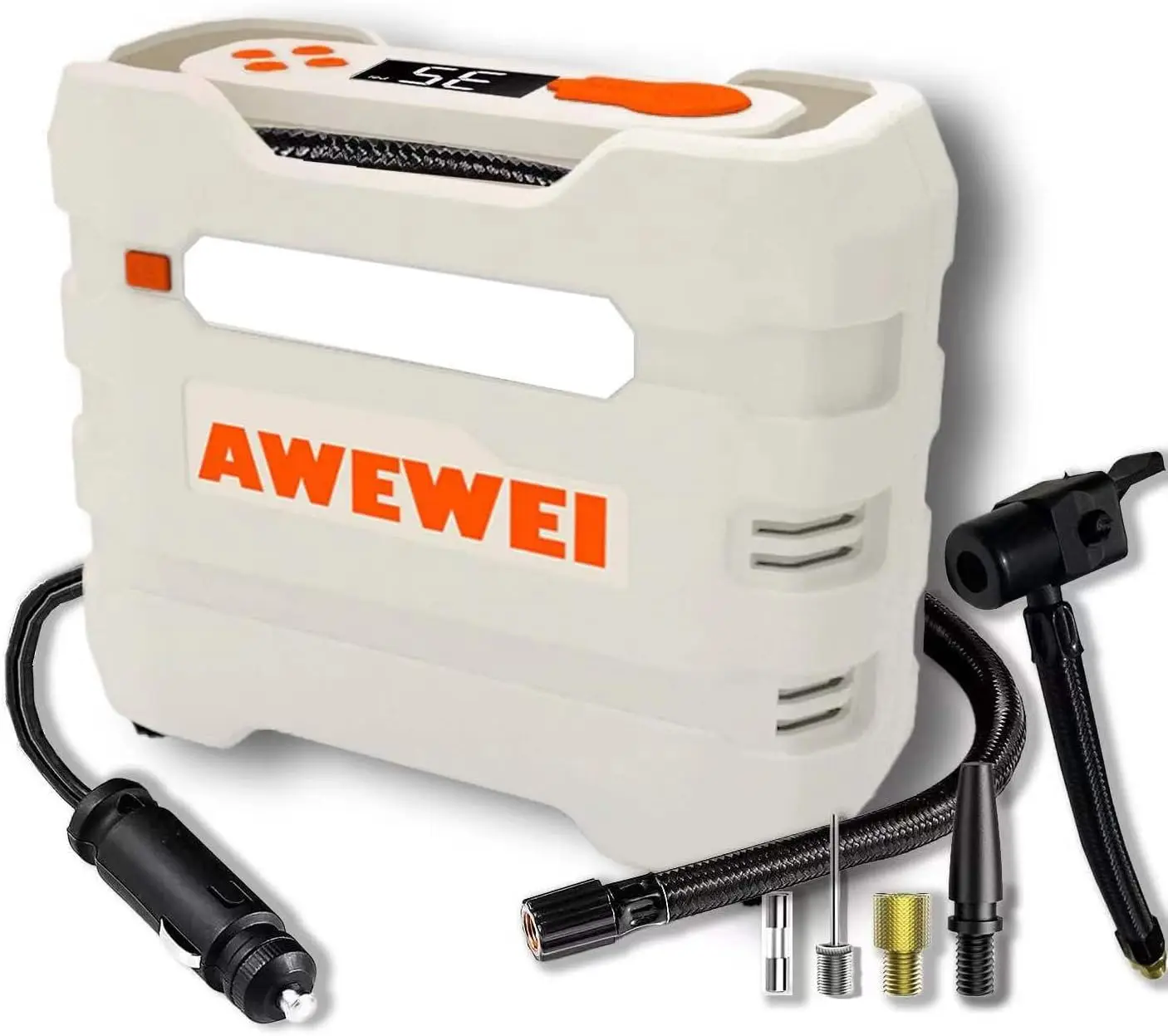 

Portable 12V Air Compressor 150PSI with Digital Gauge & LED Light for Car, Bike, Ball – R7 Silver