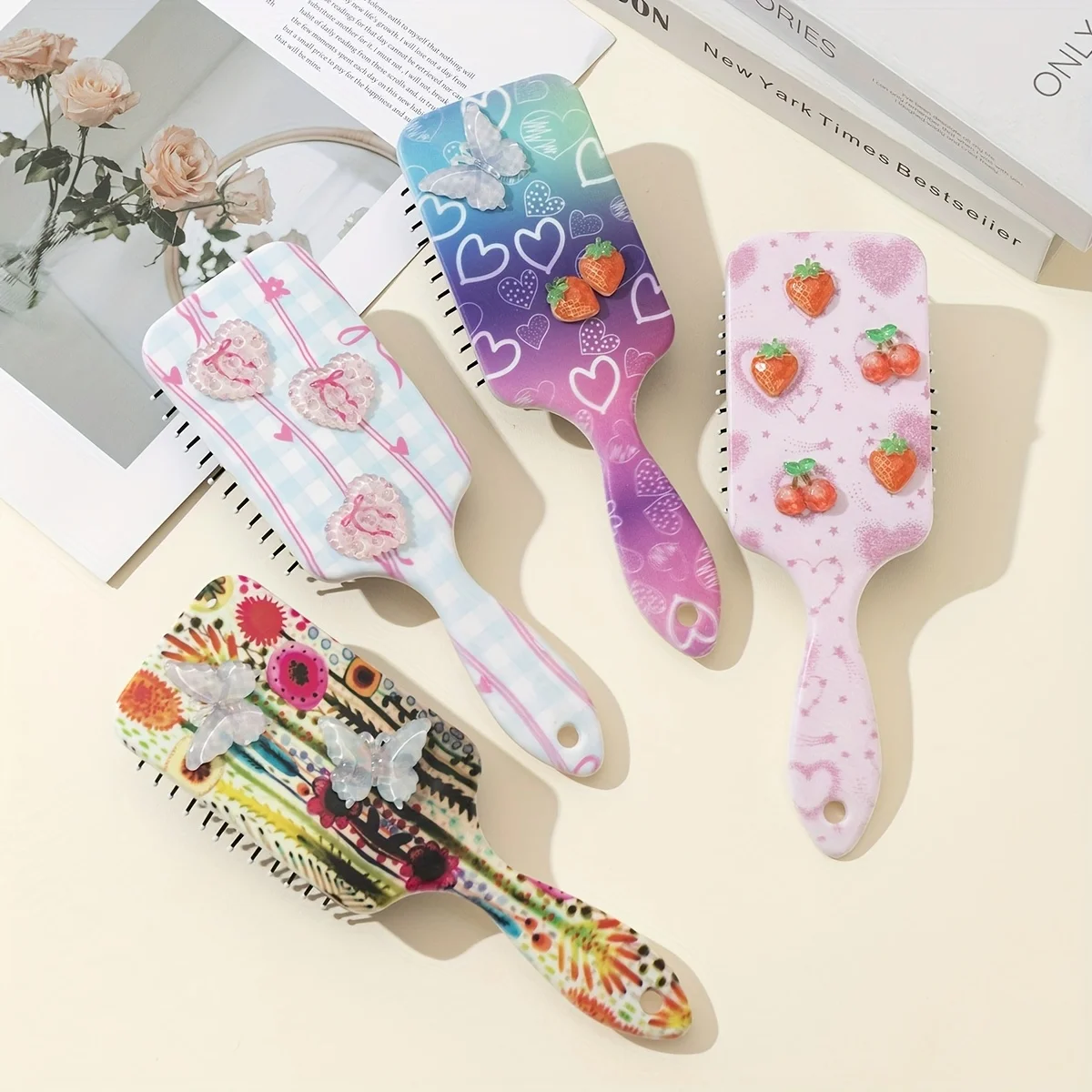 

1pc/ Flower Bed Butterfly Air Cushion Comb - Hair comb with nylon bristles, non-pulling, ergonomic handle, daily scalp care