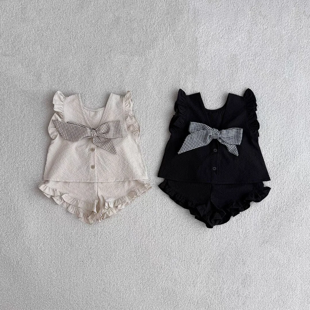 

Korean Version Ins Bow Mushroom Edge Sleeveless Vest Shorts Set Solid Color Lace Cotton Two-piece Set