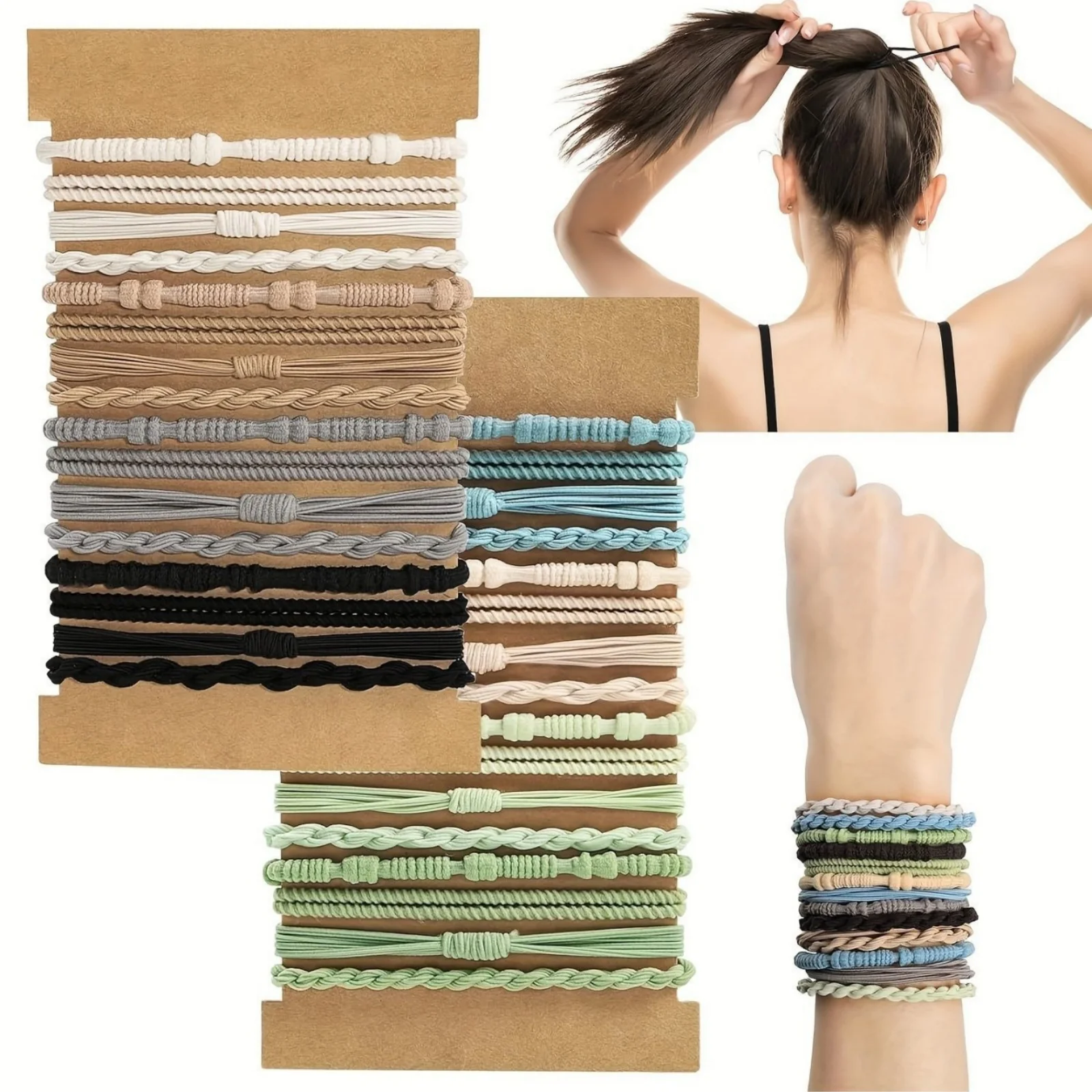 

20 pieces of ladies' Bohemian-style bracelet hair ties, elastic and non-damaging hair bands, fashionable and soft hair tie