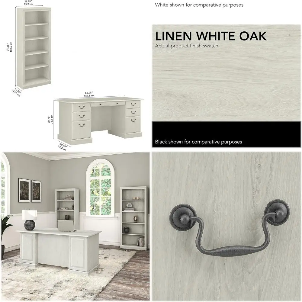 

Executive Desk and Bookcase Set in Linen White Oak Finish