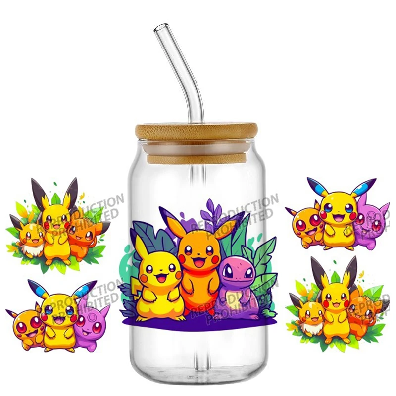 

Pokemon New Design Cup Wraps Waterproof Diy Decals Retro 3d Transfers UV DTF Crystal Sticker Feliz 16oz Uv Dtf Cup Wraps
