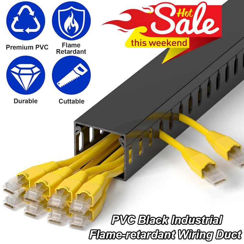 PVC Industrial Flame-retardant Wiring Duct black cable Management Tray Desk Wire Organizer Under Table Open Slot Storage Rack