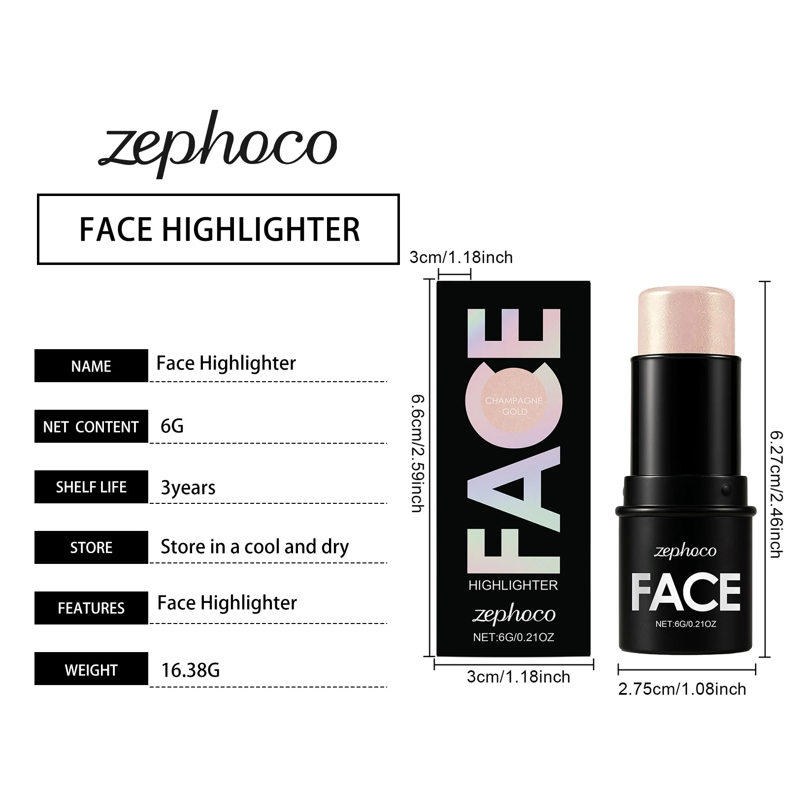 Rozświetlacz do twarzy, sztyft do modelowania twarzy, rozjaśniający sztyft do konturowania, sztyft do konturowania i modelowania twarzy, puder do twarzy w sztyfcie, sztyft do różu